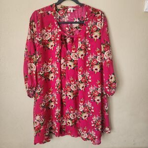Jodifl Pink Boho Tunic Dress Size Large Cottagecore Romantic Whimsical Floral